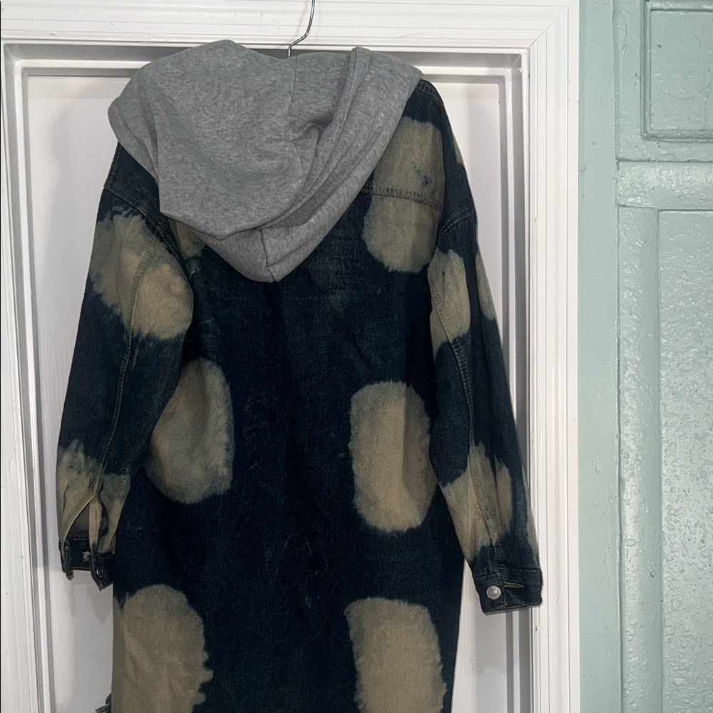 Thrill Patchwork Denim Jacket with Gray Hood NWT - image 7